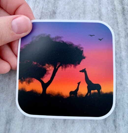 Giraffe Sunset Waterproof Vinyl Sticker