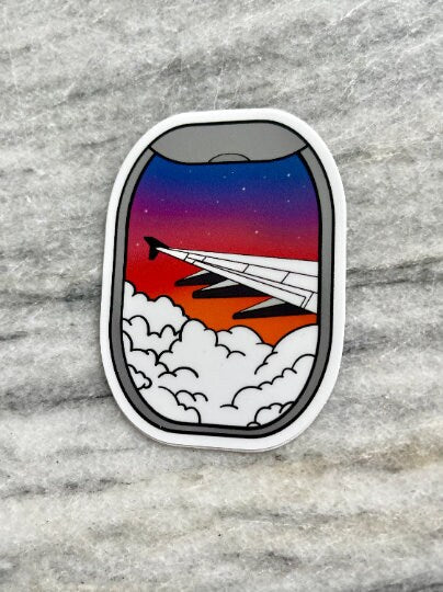 Airplane Window Sunset Waterproof Vinyl Sticker