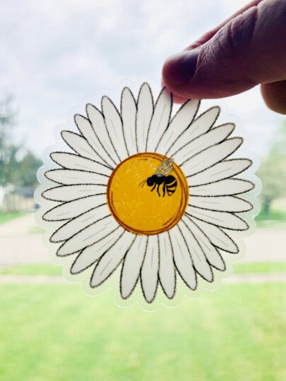 Bee Daisy Flower Transparent Waterproof Vinyl Sticker
