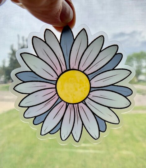 Blue Daisy Flower Transparent Waterproof Vinyl Sticker