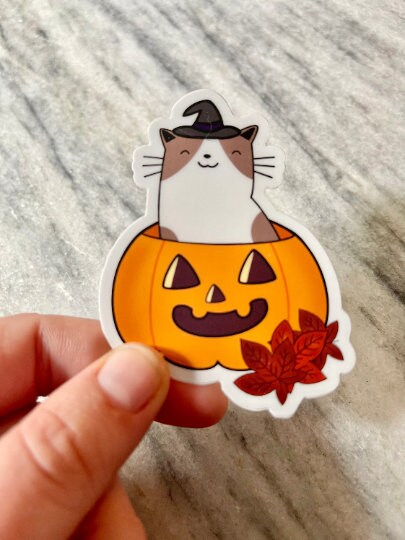 Cat Jackolantern Waterproof Vinyl Sticker