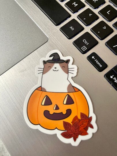 Cat Jackolantern Waterproof Vinyl Sticker