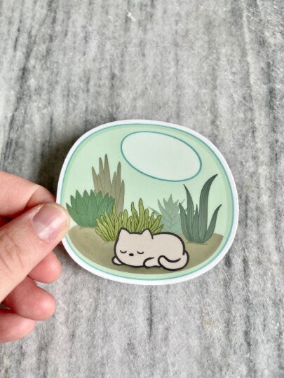 Cat Succulent Terrarium Waterproof Vinyl Sticker