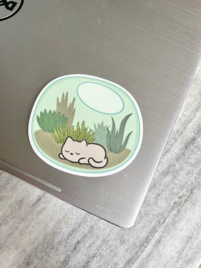 Cat Succulent Terrarium Waterproof Vinyl Sticker