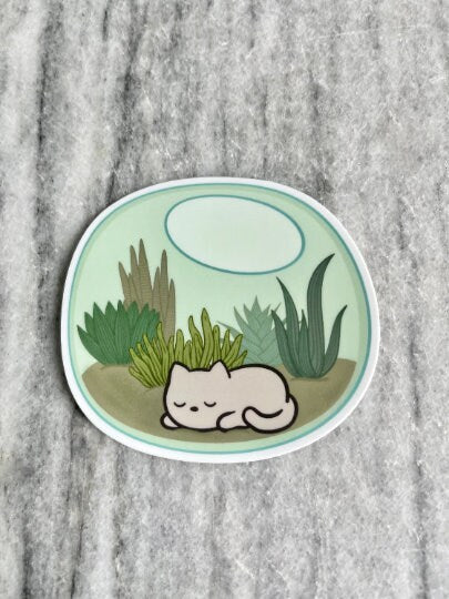 Cat Succulent Terrarium Waterproof Vinyl Sticker