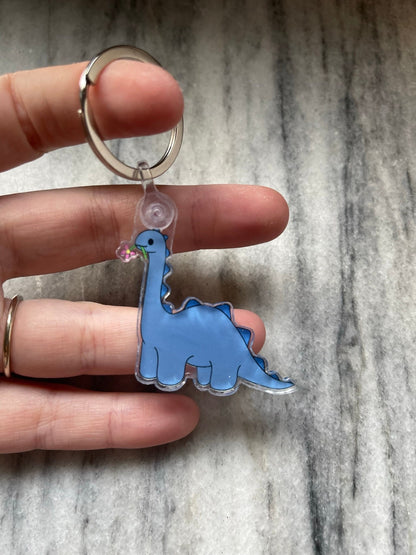 Blue Dinosaur Flower Keychain