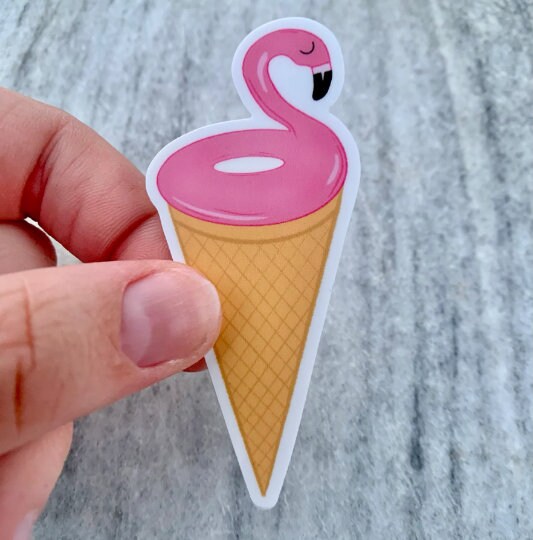 Flamingo Ice Cream Cone Waterproof Vinyl Sticker