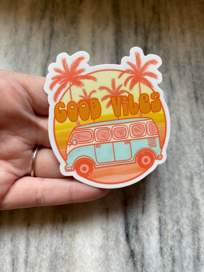 Good Vibes VW Bus Waterproof Vinyl Sticker