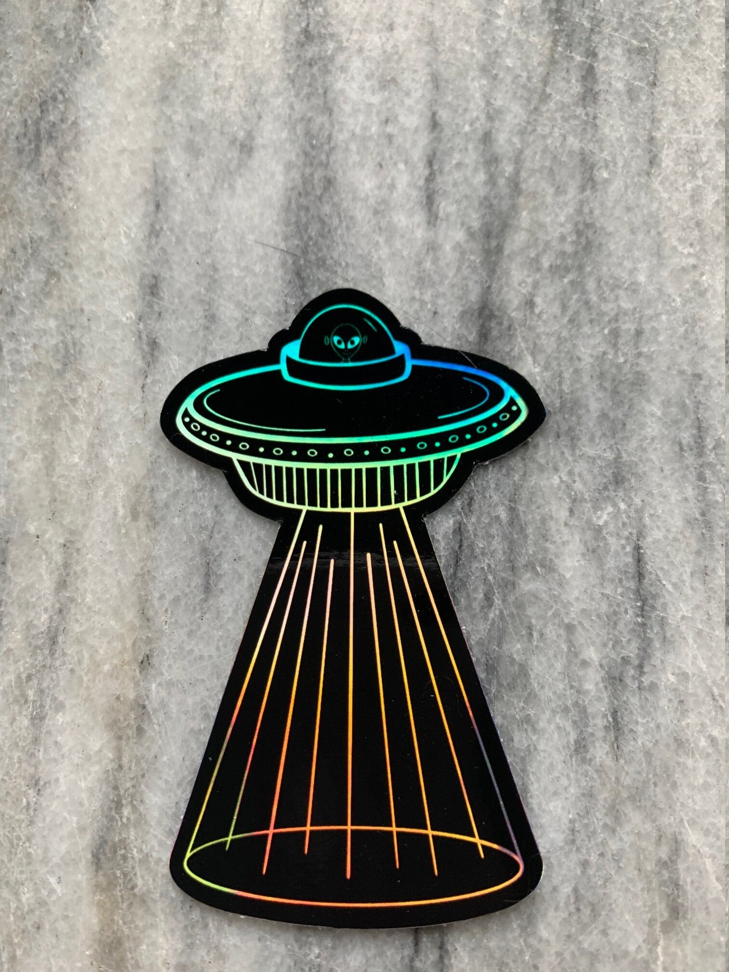 Holographic Alien Spaceship Waterproof Vinyl Sticker