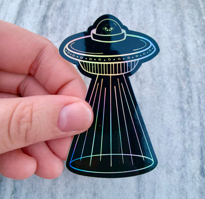 Holographic Alien Spaceship Waterproof Vinyl Sticker