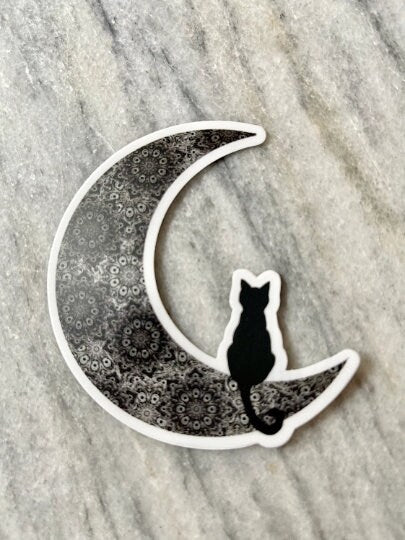 Mandala Crescent Moon Cat Waterproof Vinyl Sticker