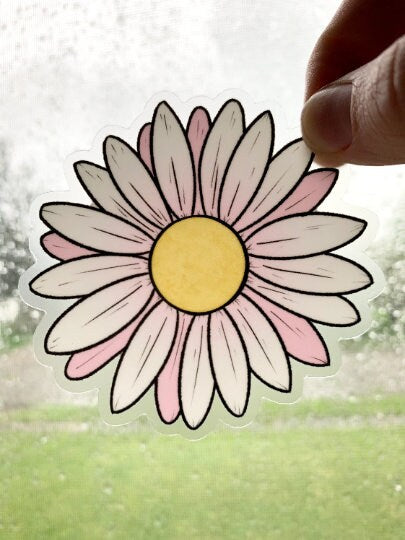 Pink Daisy Flower Transparent Waterproof Vinyl Sticker