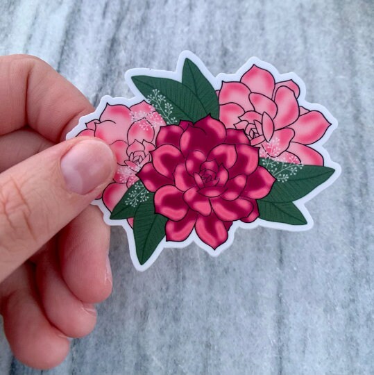 Pink Flower Bunch Waterproof Vinyl Sticker