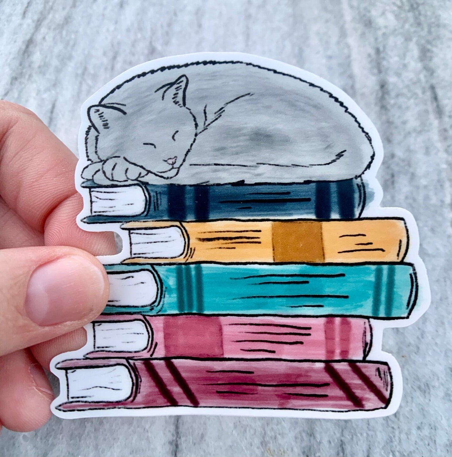 Sleeping Cat Book Pile Sticker